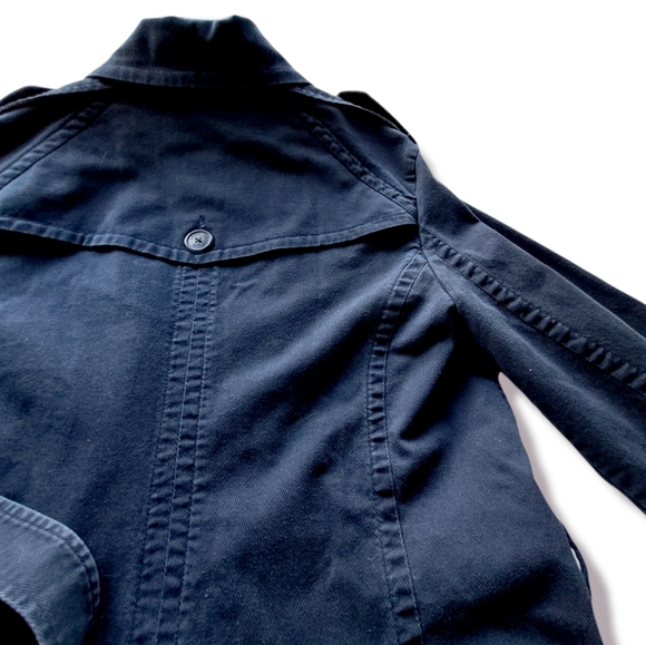 American Eagle Navy Blue Belted Trench Coat, L - Picture 6 of 9